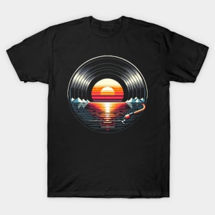 Vinly LP Music Record Retro Sunset T-Shirt